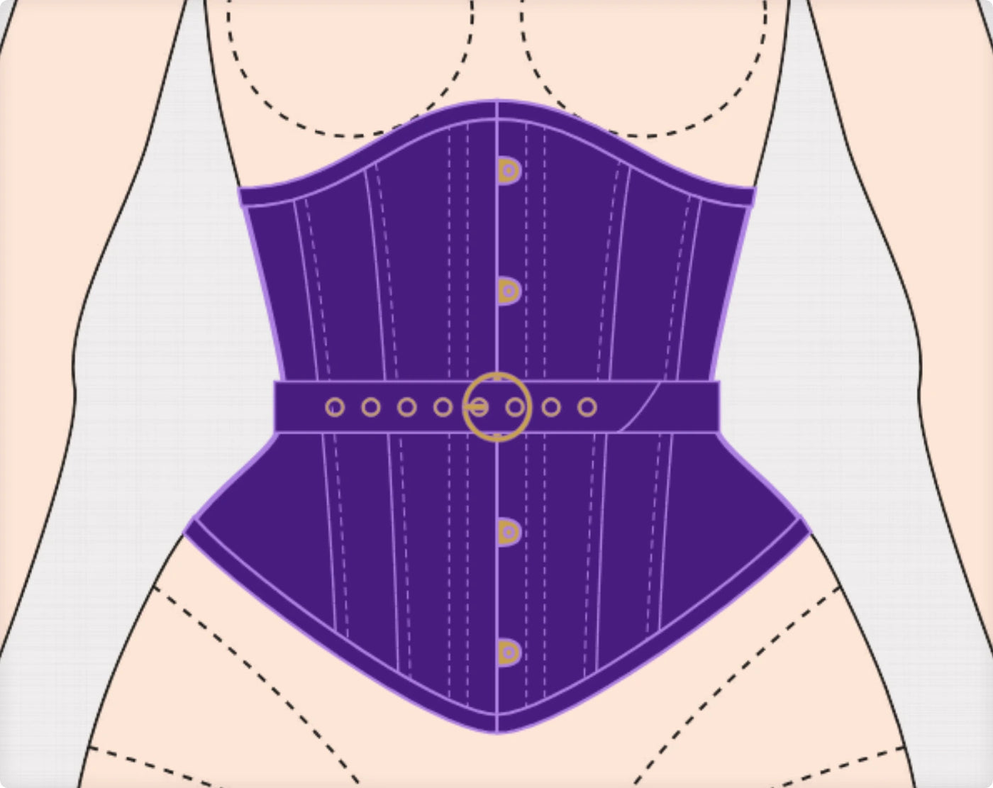Glossy satin underbust corset with busk and fan lacing — the original hand-drawn design